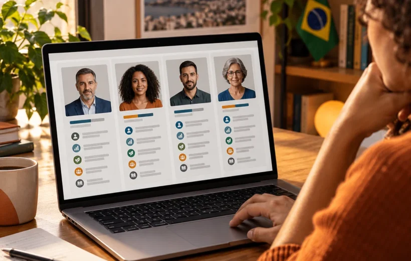 Eleitora pesquisa candidaturas em plataforma pública com interface abstrata