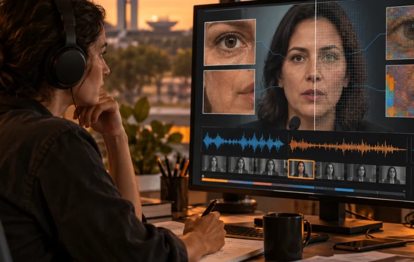 Jornalista usa lupa digital para comparar quadros de um vídeo potencialmente manipulado