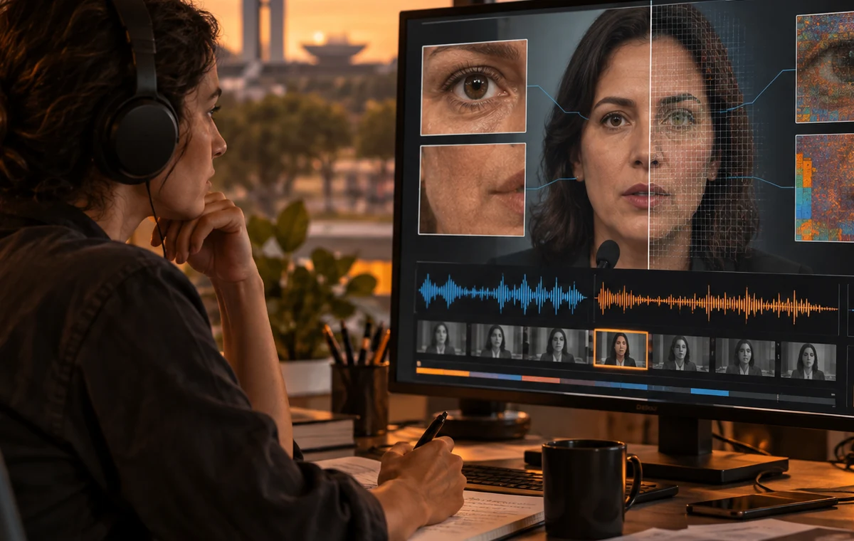 Jornalista usa lupa digital para comparar quadros de um vídeo potencialmente manipulado