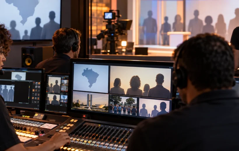Estúdio de rádio e televisão preparado para transmitir o horário eleitoral gratuito