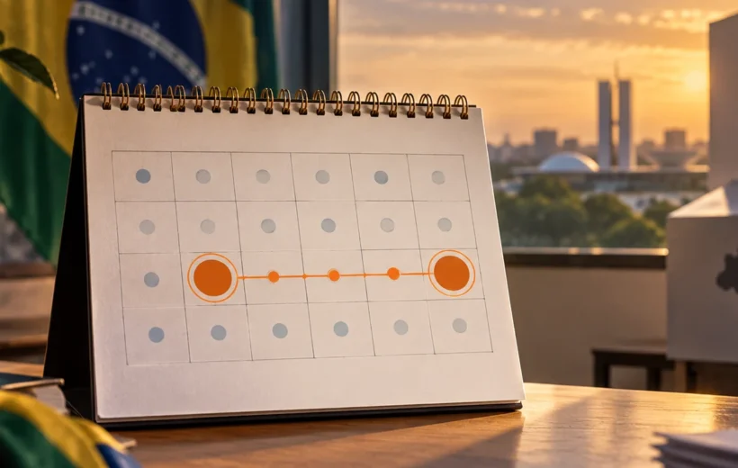 Dois domingos destacados em calendário representam os turnos eleitorais de outubro de 2026