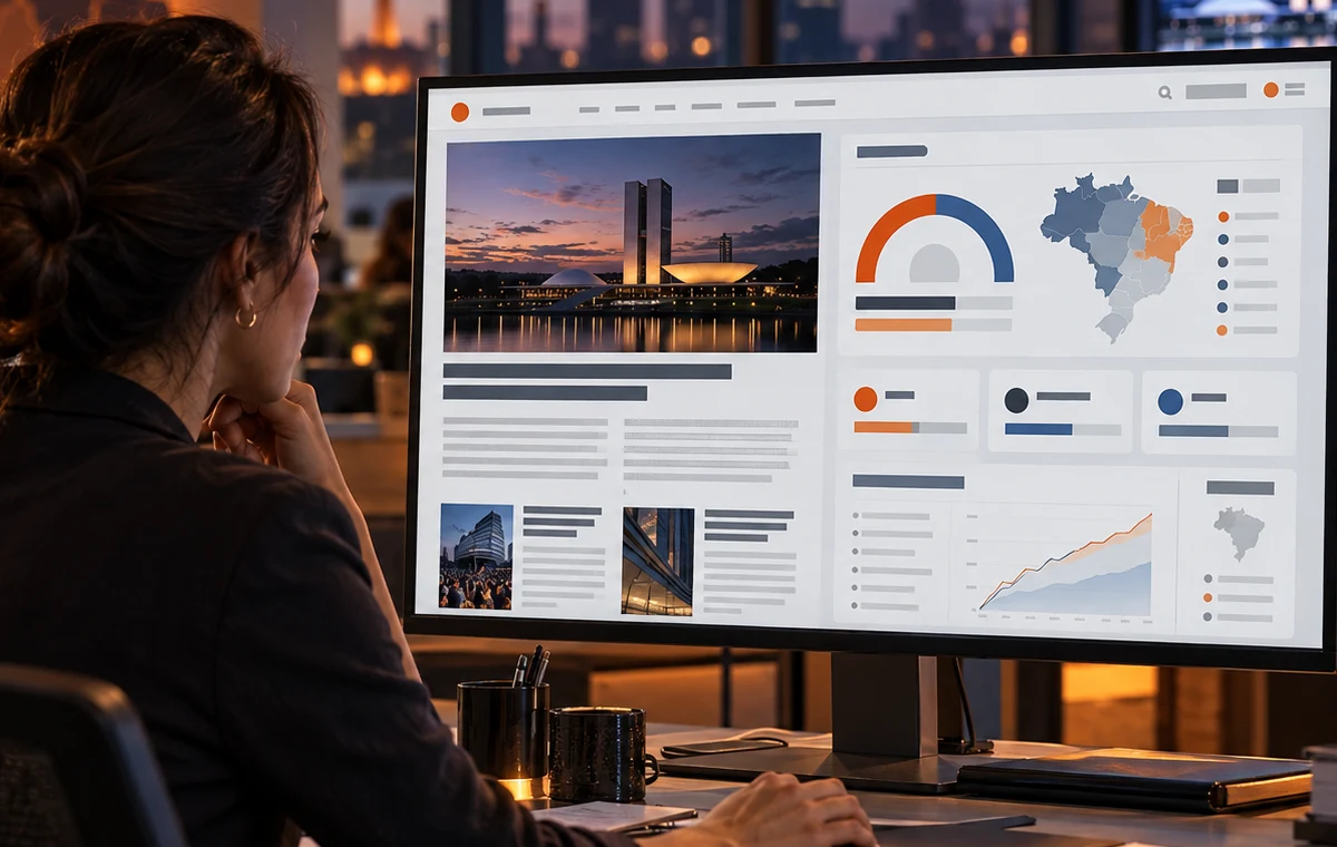 Diferentes formatos de widget eleitoral aparecem em home, matéria e página especial de portal